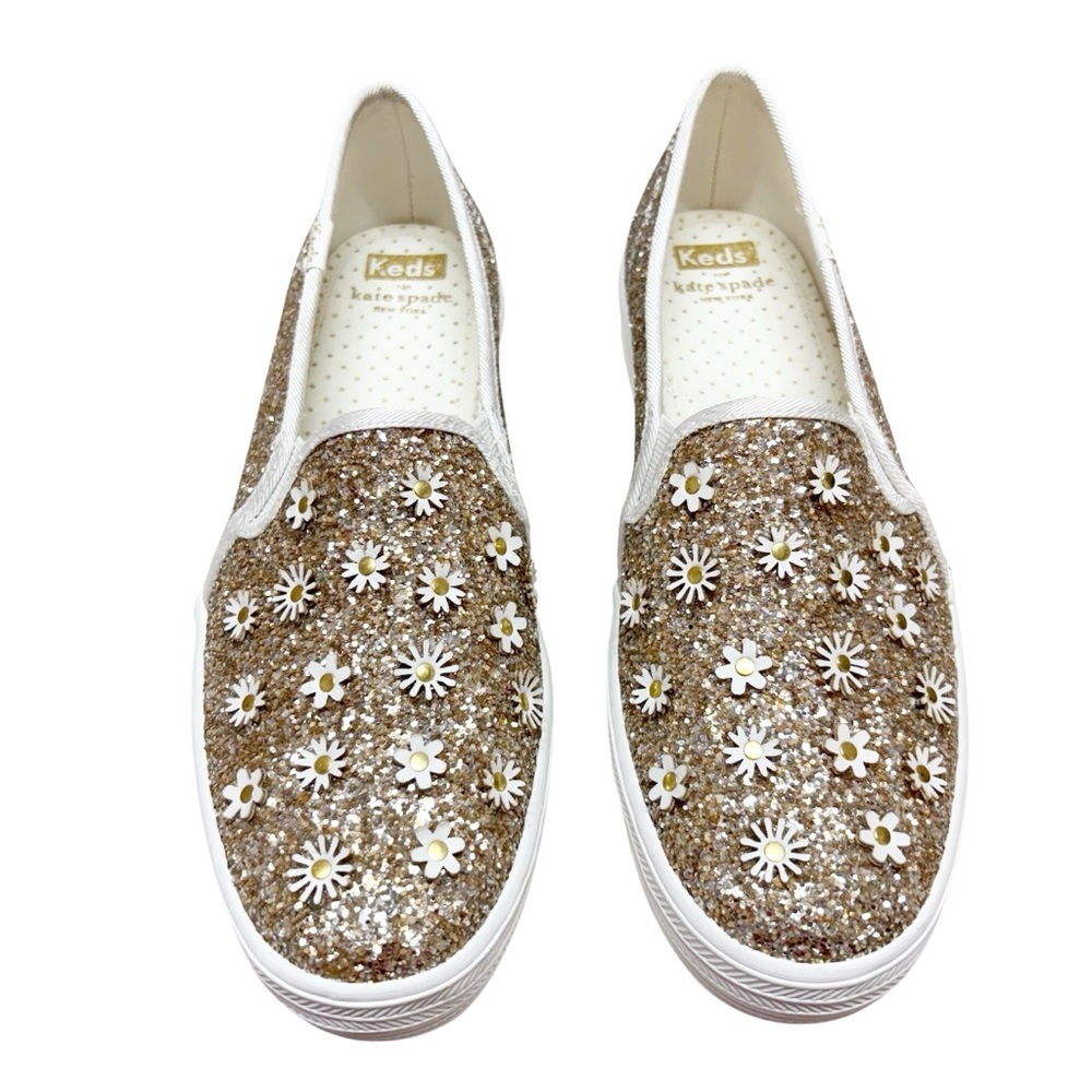 NWOT Kate Spade x Keds Triple Decker Sneakers Size 8 Sparkle 3-D Daisies - Picture 2 of 9